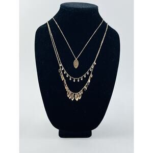 Loft Triple Strand 3 Tier Necklace Gold Tone Rhinestone Clear Jewel Leaves Petal
